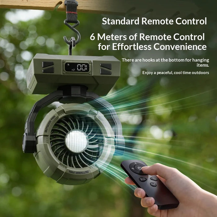Y7 Portable Camping Fan with LED Light 100-Speed Adjustable Cooling Fan with Remote Control for Tent Fishing - Green - 6