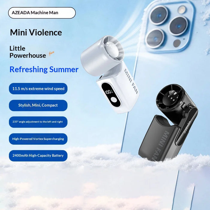 AZEADA Q88 Mini Portable Fan 5-Speed USB Rechargeable Foldable Handheld Fan with Metal Clip - Black - 2