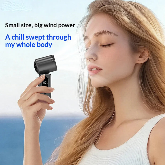 AZEADA Q88 Mini Portable Fan 5-Speed USB Rechargeable Foldable Handheld Fan with Metal Clip - Black - 3