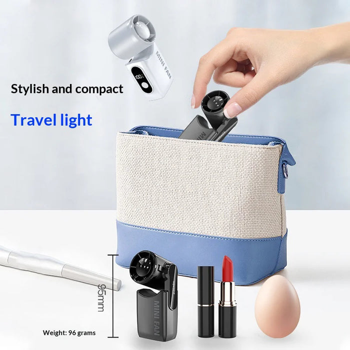 AZEADA Q88 Mini Portable Fan 5-Speed USB Rechargeable Foldable Handheld Fan with Metal Clip - Black - 4