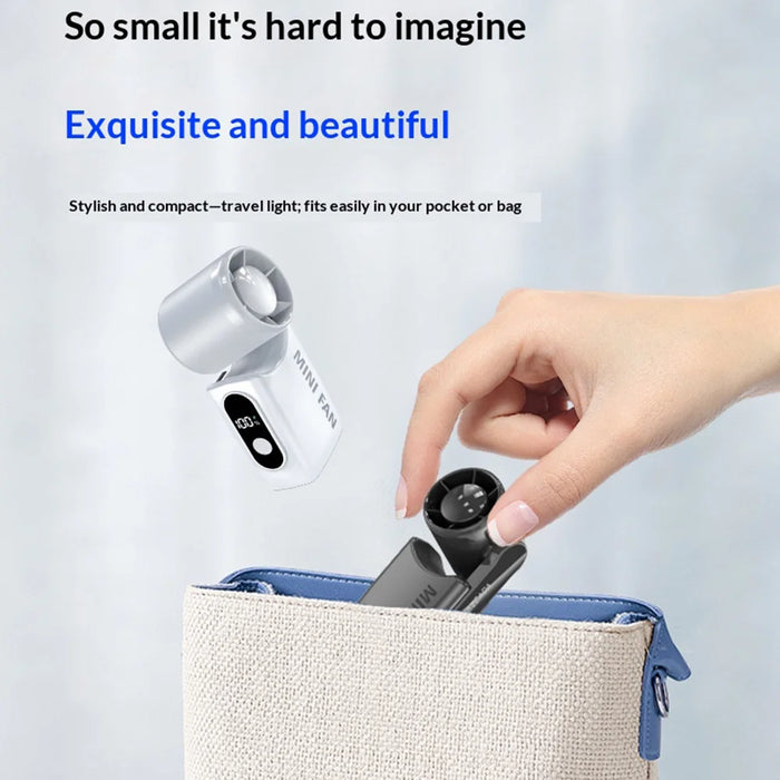 AZEADA Q88 Mini Portable Fan 5-Speed USB Rechargeable Foldable Handheld Fan with Metal Clip - Black - 7