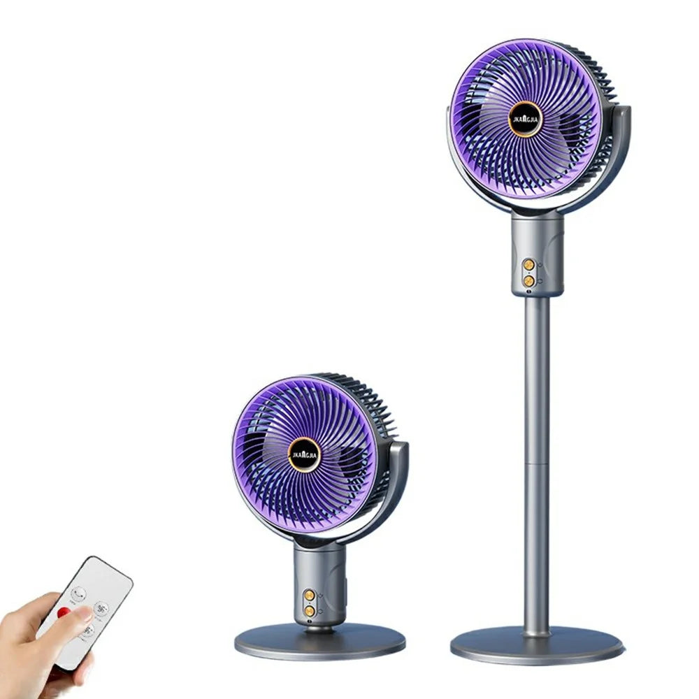 JKJ-109 Rechargeable Air Circulation Desk Fan 4500mAh 5-Speed Remote Control Oscillating Floor Fan - Grey Purple - 1