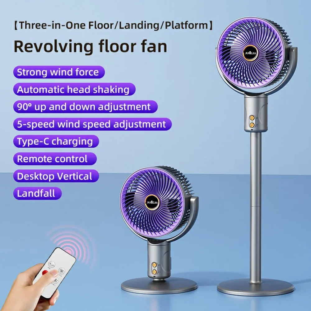 JKJ-109 Rechargeable Air Circulation Desk Fan 4500mAh 5-Speed Remote Control Oscillating Floor Fan - Grey Purple - 3