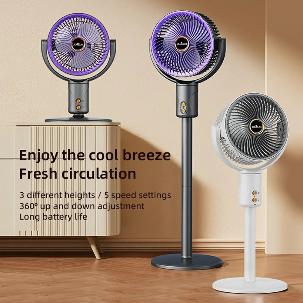 JKJ-109 Rechargeable Air Circulation Desk Fan 4500mAh 5-Speed Remote Control Oscillating Floor Fan - Grey Purple - 4