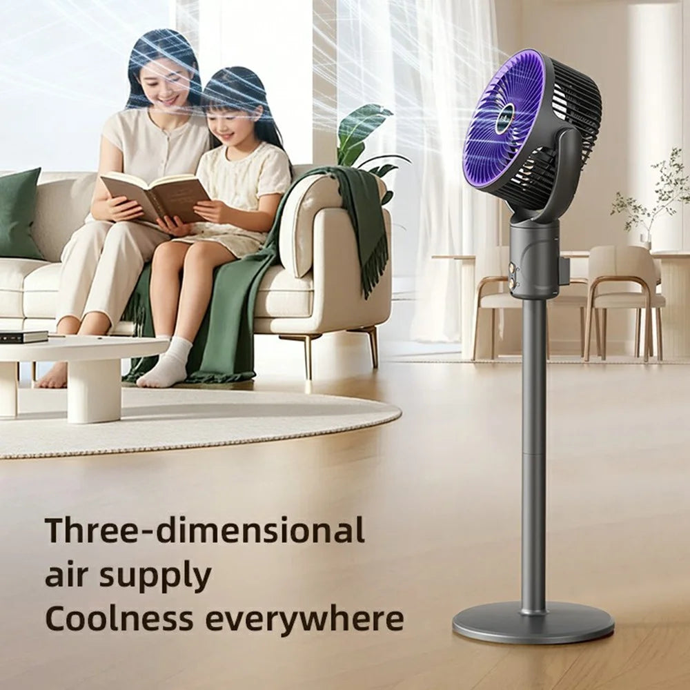 JKJ-109 Rechargeable Air Circulation Desk Fan 4500mAh 5-Speed Remote Control Oscillating Floor Fan - Grey Purple - 6