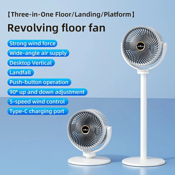 JKJ-108 Air Circulation Desk Fan 2400mAh 5-Speed Adjustable Height Oscillating Floor Fan - White Grey - 3