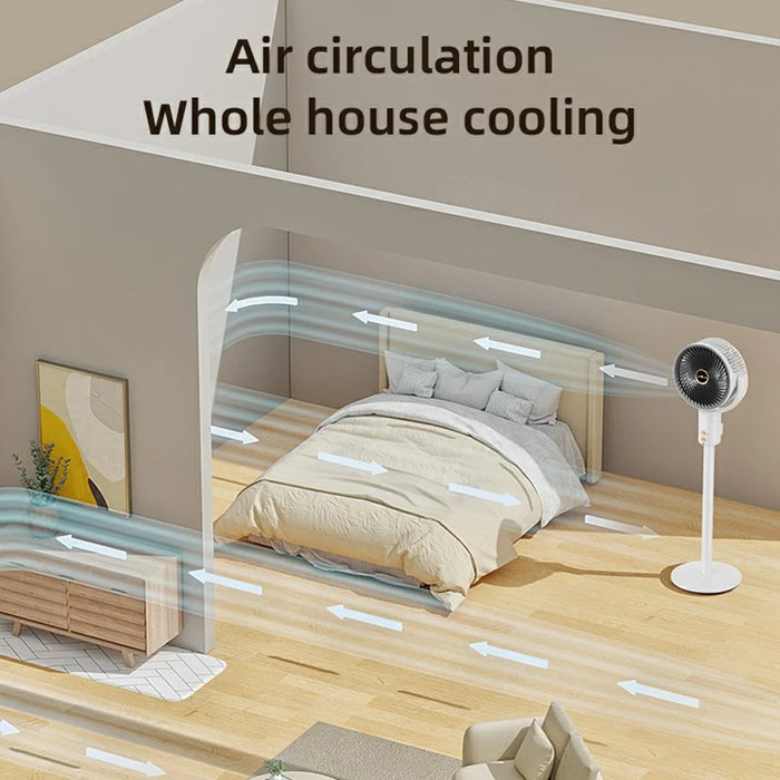 JKJ-108 Air Circulation Desk Fan 2400mAh 5-Speed Adjustable Height Oscillating Floor Fan - White Grey - 4