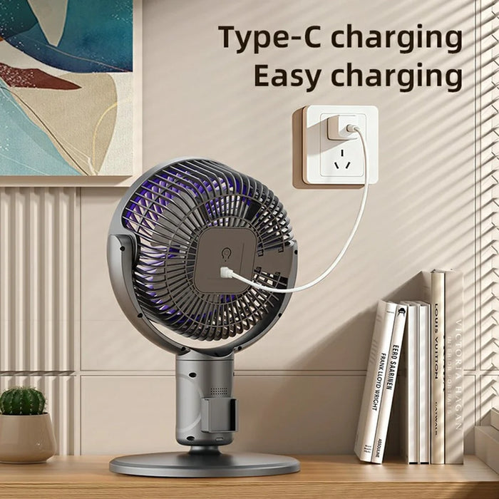 JKJ-108 Air Circulation Desk Fan 2400mAh 5-Speed Adjustable Height Oscillating Floor Fan - White Grey - 7