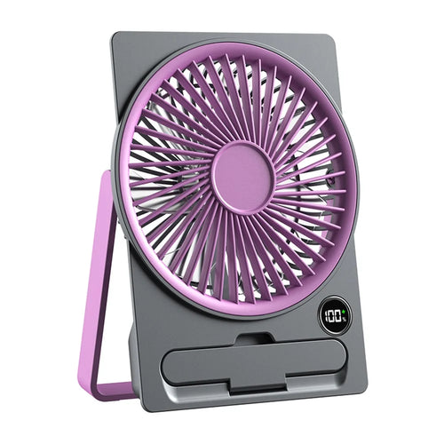 KP-11 LED Display Ultra Slim Desktop Fan 5-Speed Adjustable 1800mAh USB Rechargeable with Phone Stand - Purple - 1