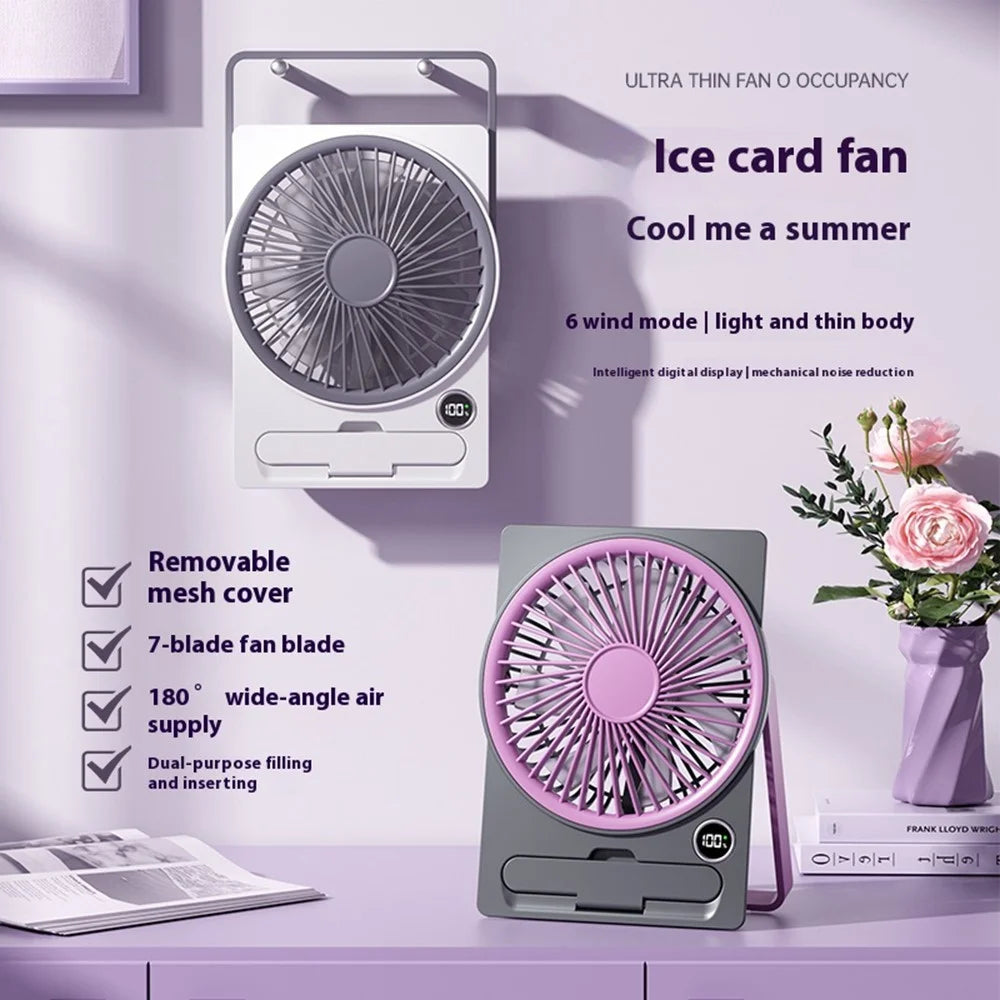 KP-11 LED Display Ultra Slim Desktop Fan 5-Speed Adjustable 1800mAh USB Rechargeable with Phone Stand - Purple - 6