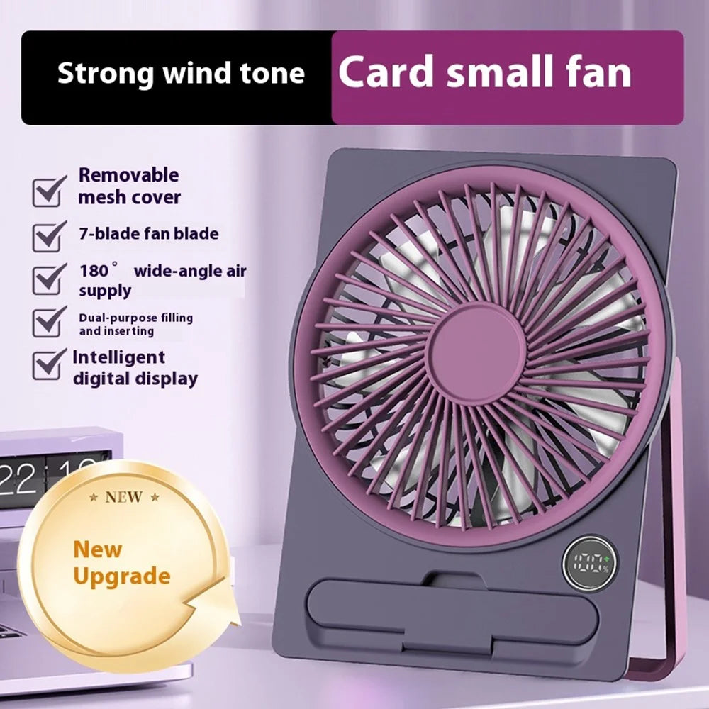 KP-11 LED Display Ultra Slim Desktop Fan 5-Speed Adjustable 1800mAh USB Rechargeable with Phone Stand - Purple - 7