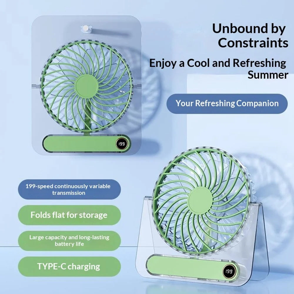 JP-08 199-Speed Ultra Slim Desktop Fan Wall-Mountable 1800mAh USB Rechargeable Portable Fan - Green - 3