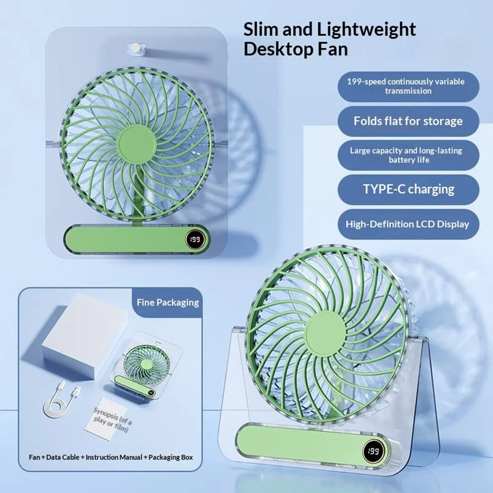 JP-08 199-Speed Ultra Slim Desktop Fan Wall-Mountable 1800mAh USB Rechargeable Portable Fan - Green - 4