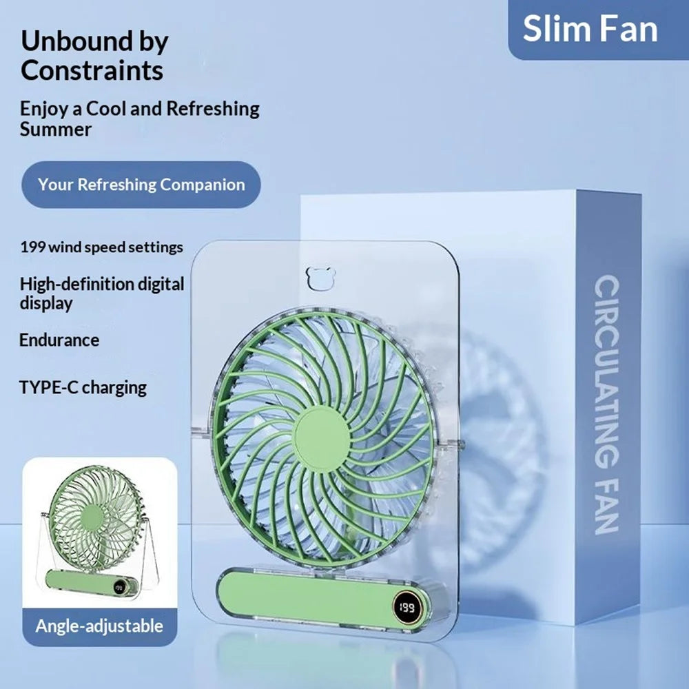 JP-08 199-Speed Ultra Slim Desktop Fan Wall-Mountable 1800mAh USB Rechargeable Portable Fan - Green - 5
