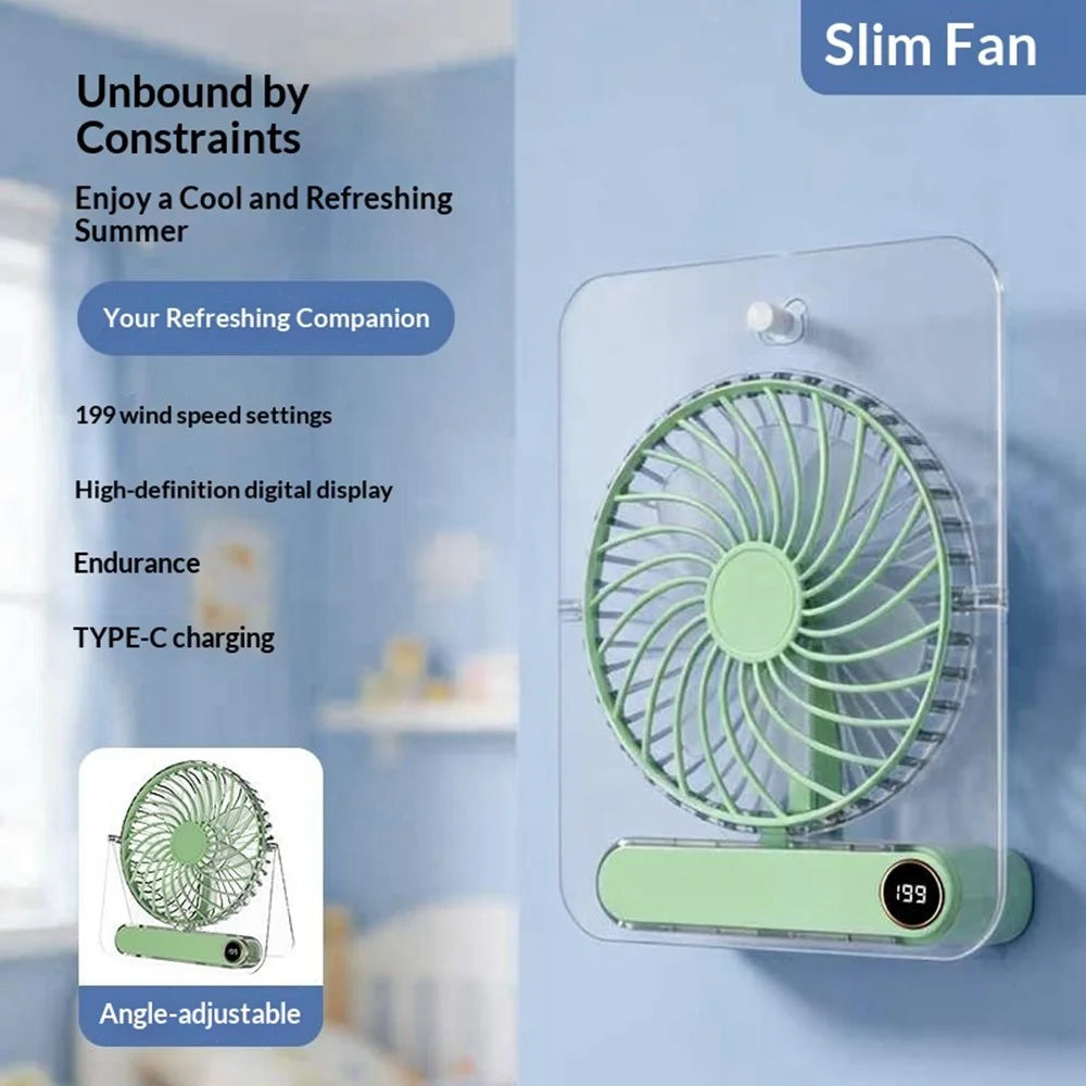 JP-08 199-Speed Ultra Slim Desktop Fan Wall-Mountable 1800mAh USB Rechargeable Portable Fan - Green - 6
