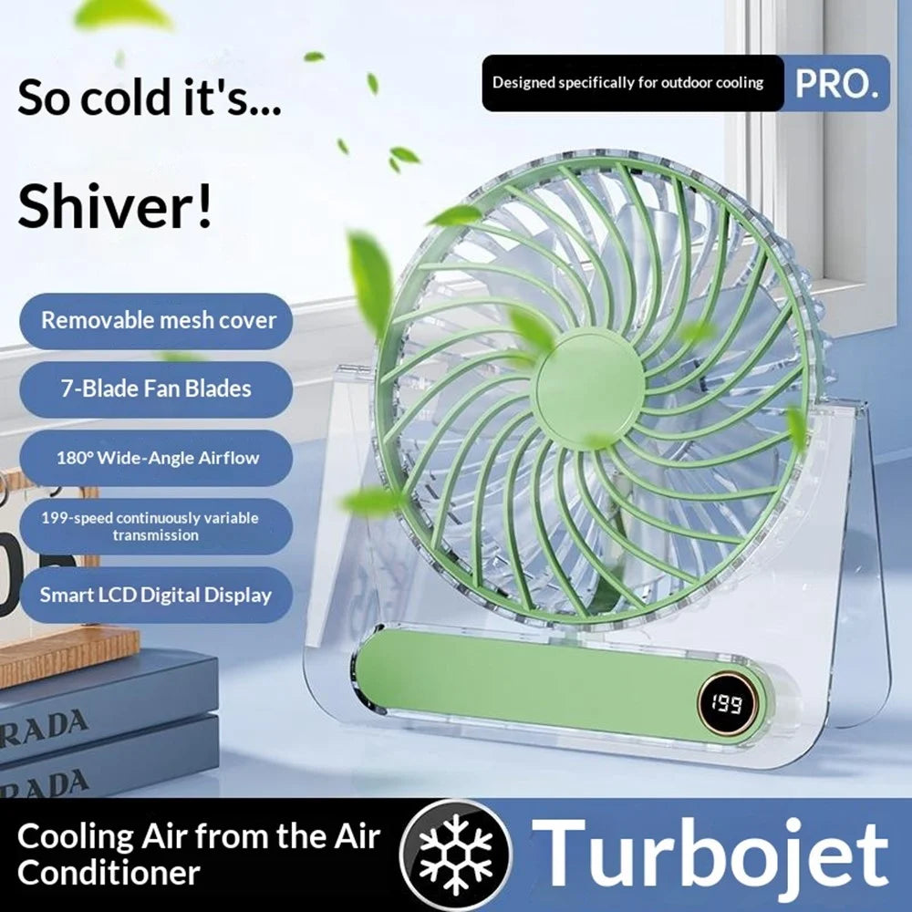 JP-08 199-Speed Ultra Slim Desktop Fan Wall-Mountable 1800mAh USB Rechargeable Portable Fan - Green - 7