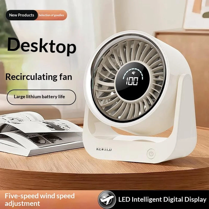 26FS-1 Desktop Circulating Fan 5-Speed 3600mAh Battery Rechargeable Fan with LED Display - Beige - 5