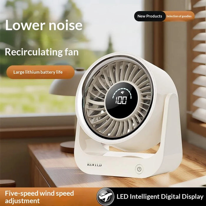 26FS-1 Desktop Circulating Fan 5-Speed 3600mAh Battery Rechargeable Fan with LED Display - Beige - 6