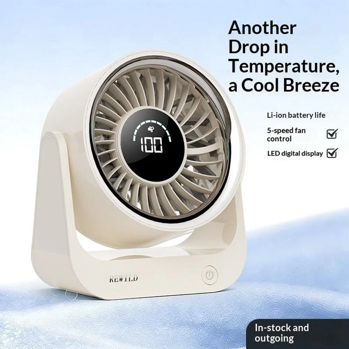 26FS-1 Desktop Circulating Fan 5-Speed 3600mAh Battery Rechargeable Fan with LED Display - Beige - 7