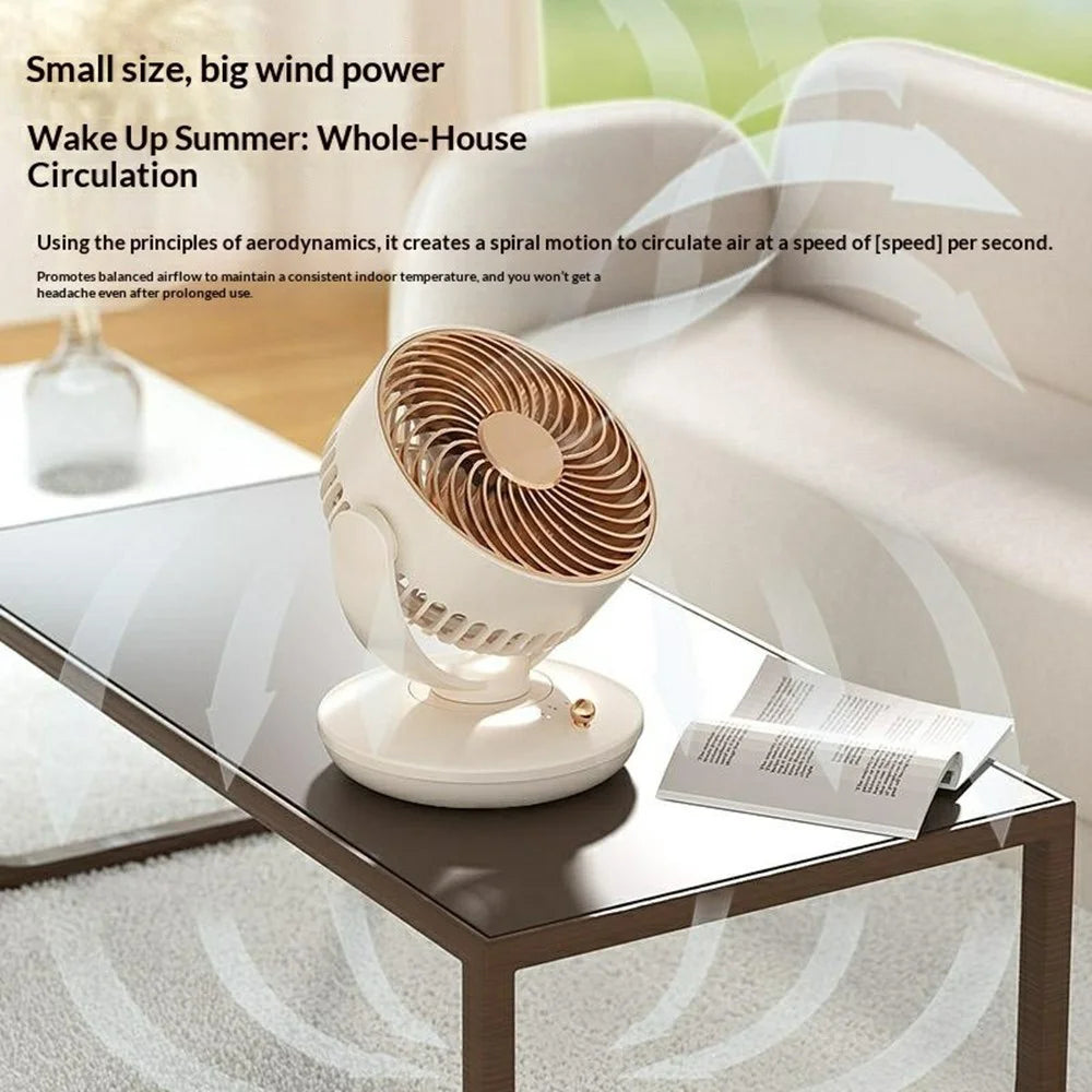 UY5-18 120 Degree Auto Oscillation Desktop Recirculating Fan 1800mAh USB Rechargeable 3-Speed Cooling Fan - Beige - 2