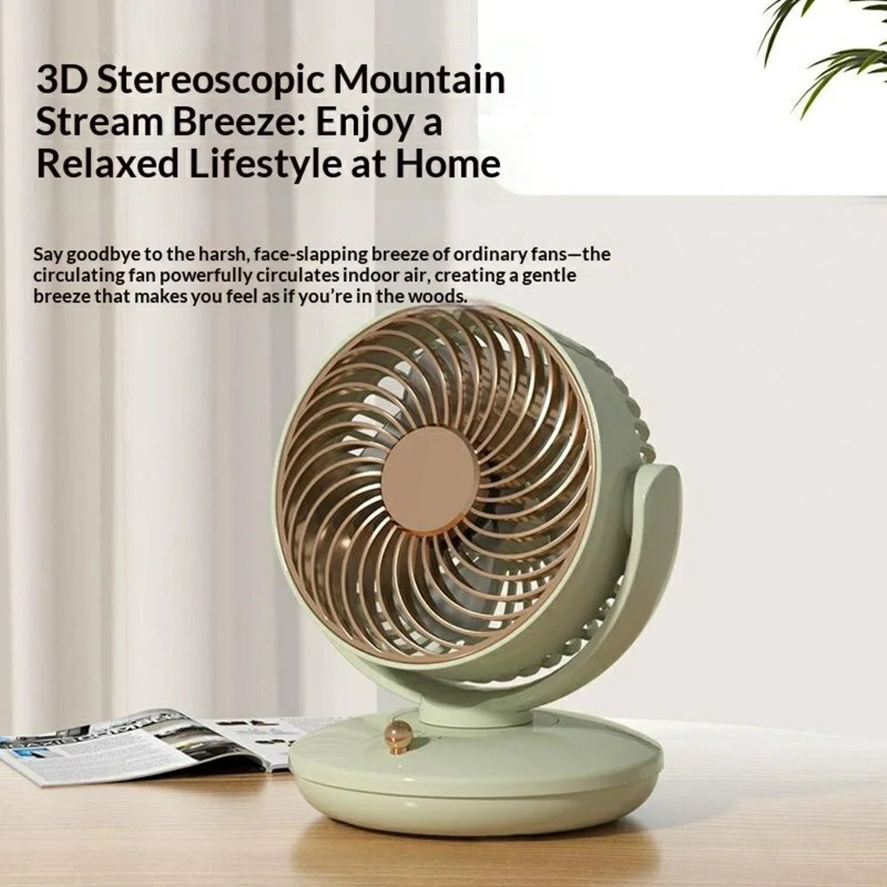 UY5-18 120 Degree Auto Oscillation Desktop Recirculating Fan 1800mAh USB Rechargeable 3-Speed Cooling Fan - Beige - 4