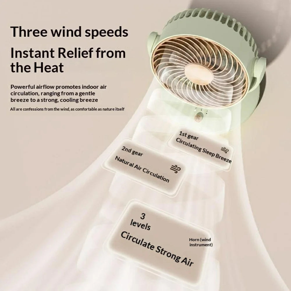 UY5-18 120 Degree Auto Oscillation Desktop Recirculating Fan 1800mAh USB Rechargeable 3-Speed Cooling Fan - Beige - 5