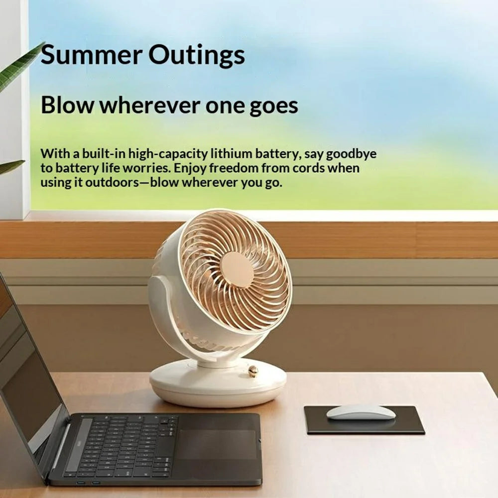 UY5-18 120 Degree Auto Oscillation Desktop Recirculating Fan 1800mAh USB Rechargeable 3-Speed Cooling Fan - Beige - 7
