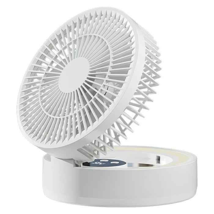 GX-01 Foldable Desk Circulating Fan 5-Speed 2400mAh USB Rechargeable Fan with LED Light Timer - White - 1