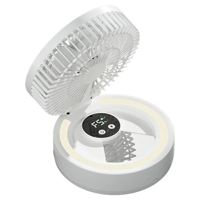 GX-01 Foldable Desk Circulating Fan 5-Speed 2400mAh USB Rechargeable Fan with LED Light Timer - White - 2