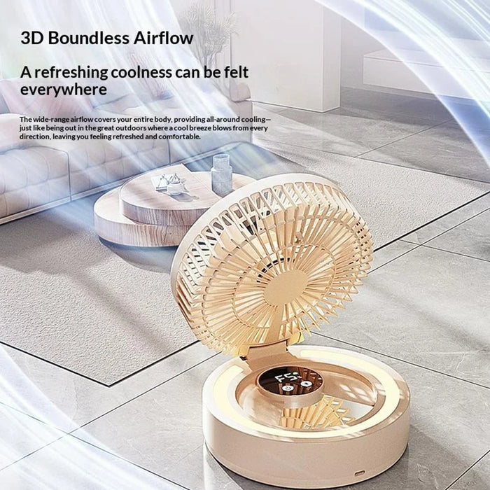 GX-01 Foldable Desk Circulating Fan 5-Speed 2400mAh USB Rechargeable Fan with LED Light Timer - White - 5