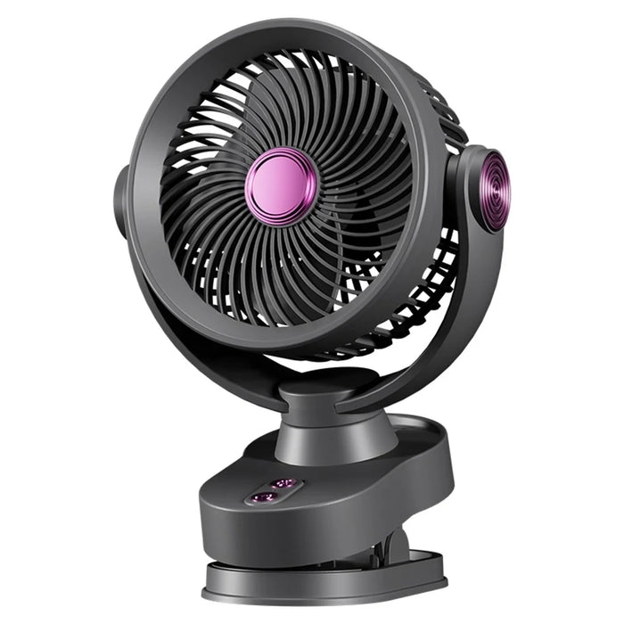 FS-001 USB Rechargeable Clip-On Oscillating Fan 3-Speed Adjustable with LED Light - Grey - 1