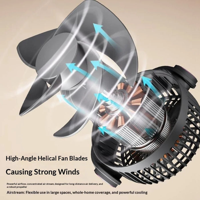 FS-001 USB Rechargeable Clip-On Oscillating Fan 3-Speed Adjustable with LED Light - Grey - 7