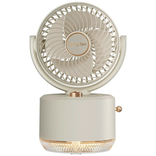 FS-03 Oscillating Mist Fan 300ml Tank 1800mAh Rechargeable 3-Speed USB Desktop Fan with 7-Color LED Light - White - 1