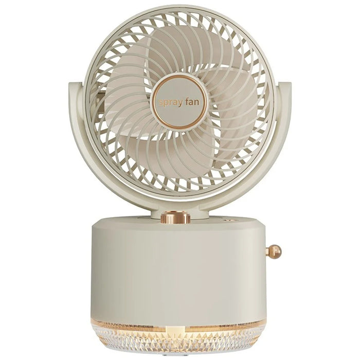 FS-03 Oscillating Mist Fan 300ml Tank 1800mAh Rechargeable 3-Speed USB Desktop Fan with 7-Color LED Light - White - 1