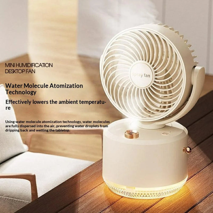 FS-03 Oscillating Mist Fan 300ml Tank 1800mAh Rechargeable 3-Speed USB Desktop Fan with 7-Color LED Light - White - 5