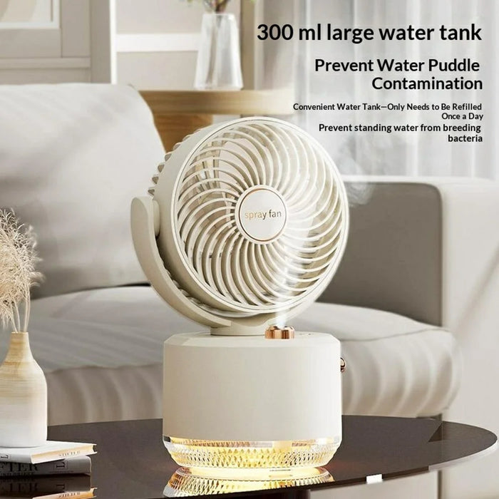 FS-03 Oscillating Mist Fan 300ml Tank 1800mAh Rechargeable 3-Speed USB Desktop Fan with 7-Color LED Light - White - 6