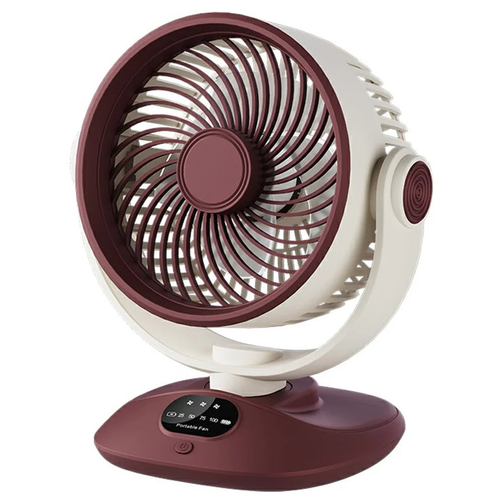 GX-01 Desktop Circulating Fan 120° Auto Oscillation 2400mAh USB Rechargeable Energy Efficient Table Fan - Red+White - 1