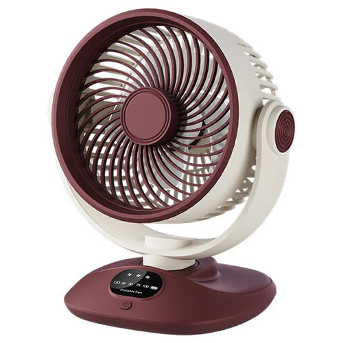 GX-01 Desktop Circulating Fan 120° Auto Oscillation 2400mAh USB Rechargeable Energy Efficient Table Fan - Red+White - 1