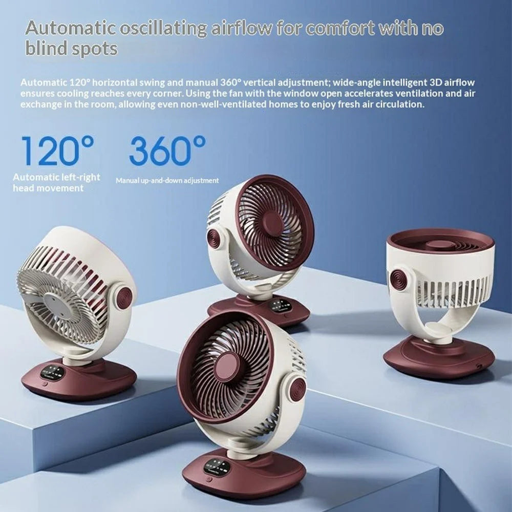 GX-01 Desktop Circulating Fan 120° Auto Oscillation 2400mAh USB Rechargeable Energy Efficient Table Fan - Red+White - 2