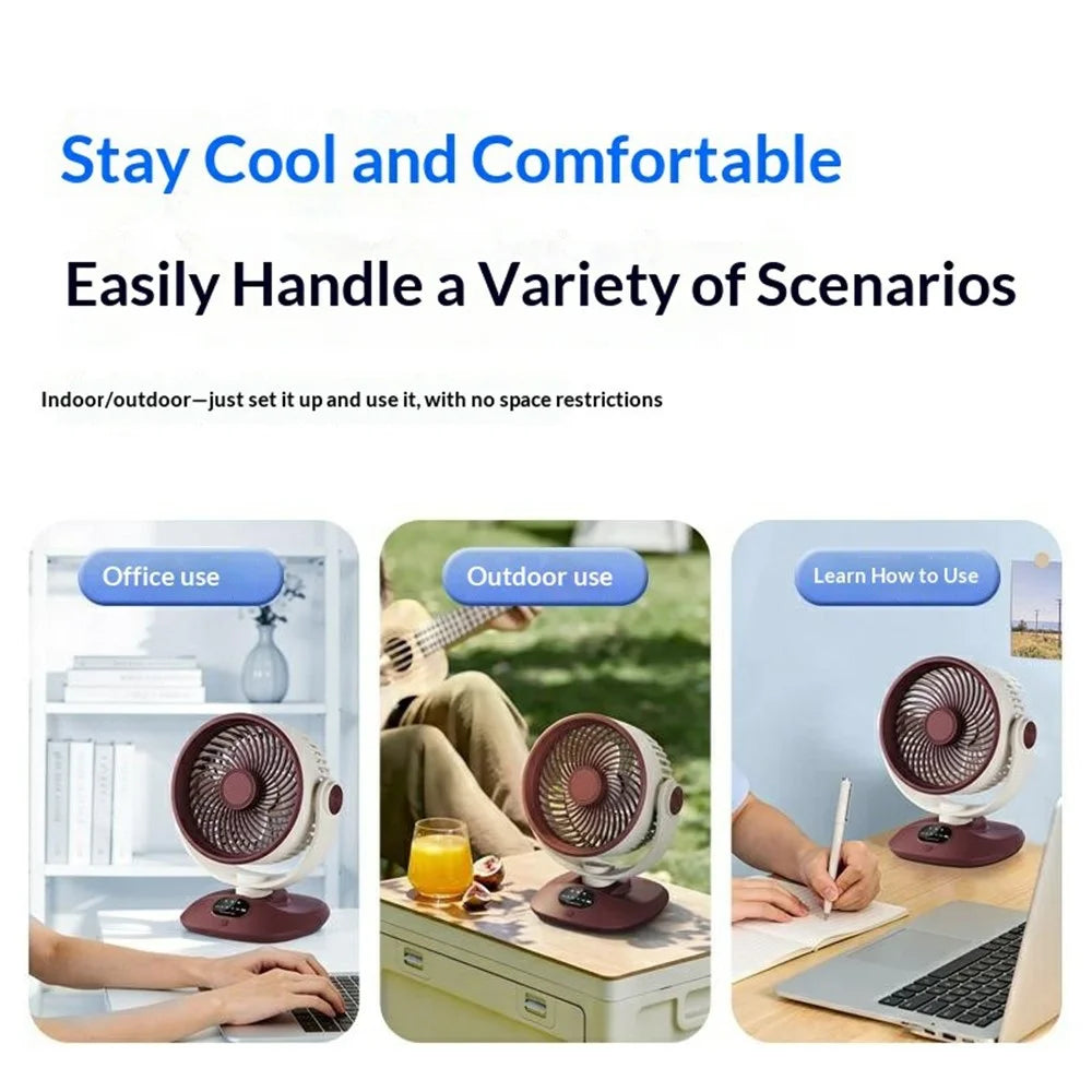 GX-01 Desktop Circulating Fan 120° Auto Oscillation 2400mAh USB Rechargeable Energy Efficient Table Fan - Red+White - 4