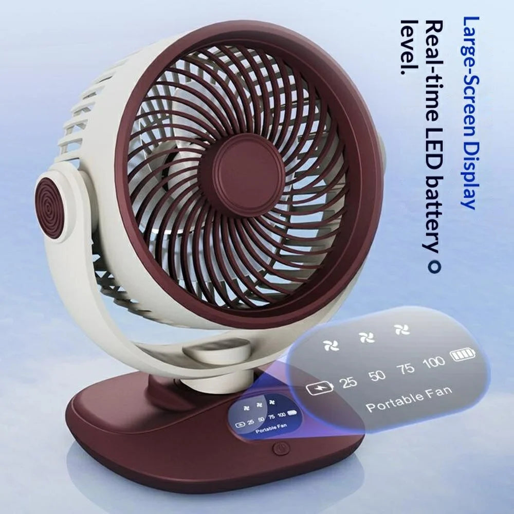 GX-01 Desktop Circulating Fan 120° Auto Oscillation 2400mAh USB Rechargeable Energy Efficient Table Fan - Red+White - 7