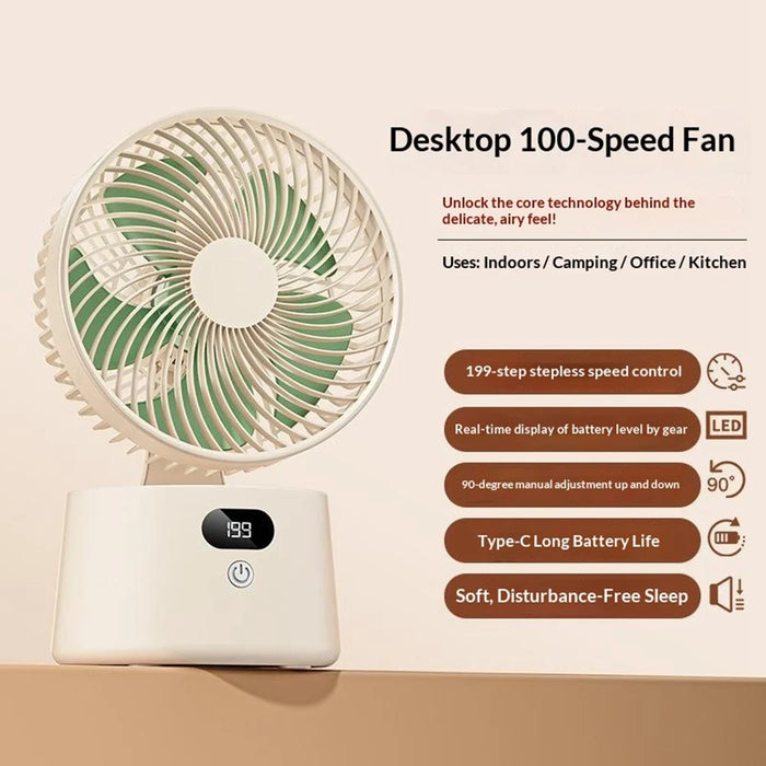 FA10 Rechargeable Desktop Fan 199-Speed Stepless Adjustable Digital Display for Home Office - Beige - 3