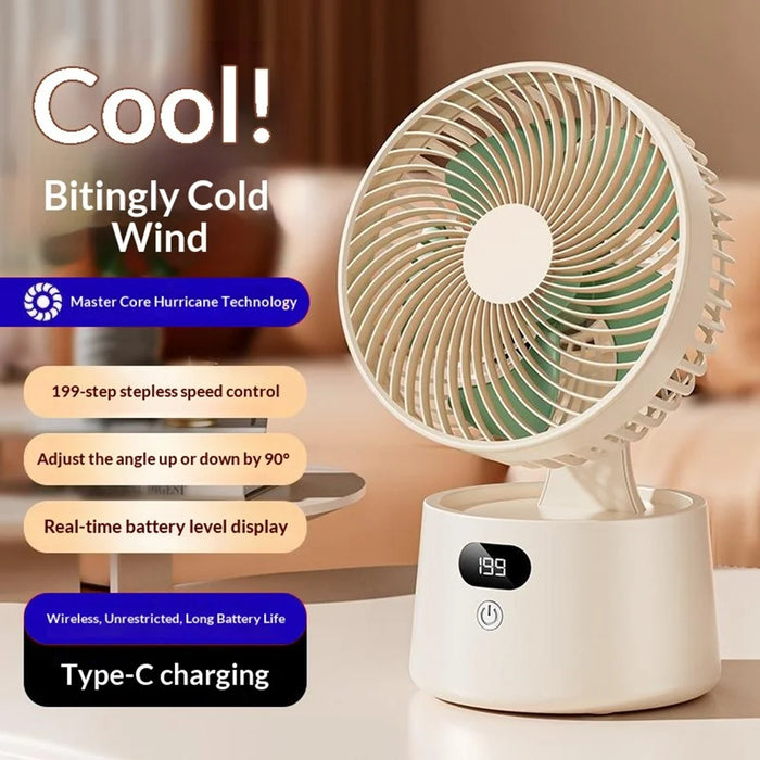 FA10 Rechargeable Desktop Fan 199-Speed Stepless Adjustable Digital Display for Home Office - Beige - 4