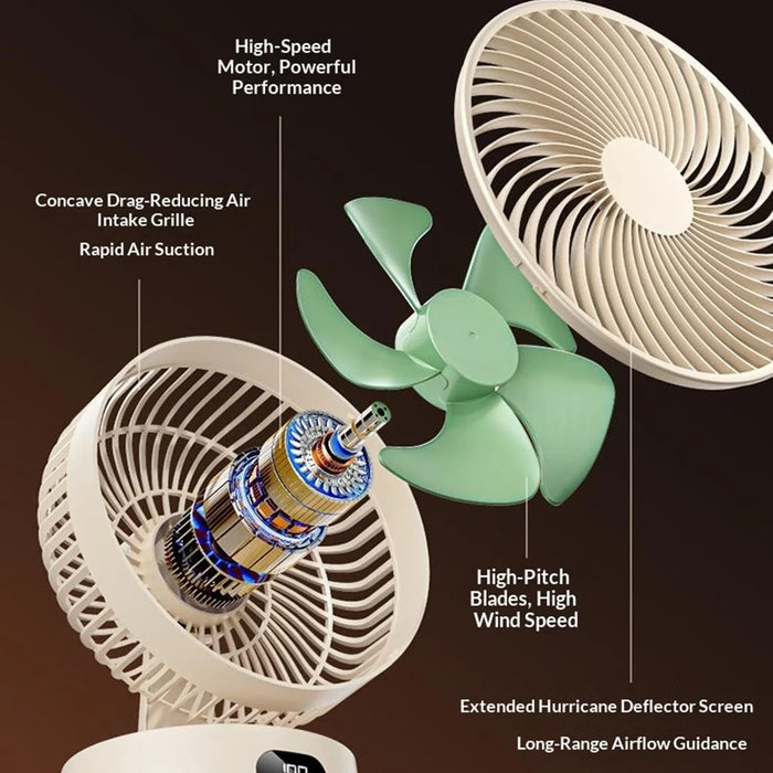 FA10 Rechargeable Desktop Fan 199-Speed Stepless Adjustable Digital Display for Home Office - Beige - 5