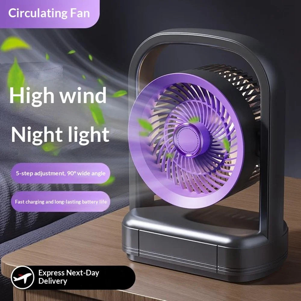 FA8 Desktop Circulating Fan USB Rechargeable 5-Speed Quiet Portable Air Circulator with Night Light - Grey - 2