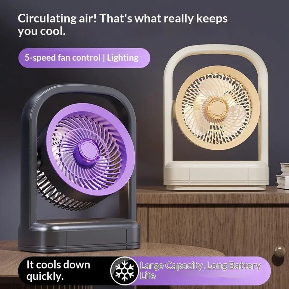 FA8 Desktop Circulating Fan USB Rechargeable 5-Speed Quiet Portable Air Circulator with Night Light - Grey - 3