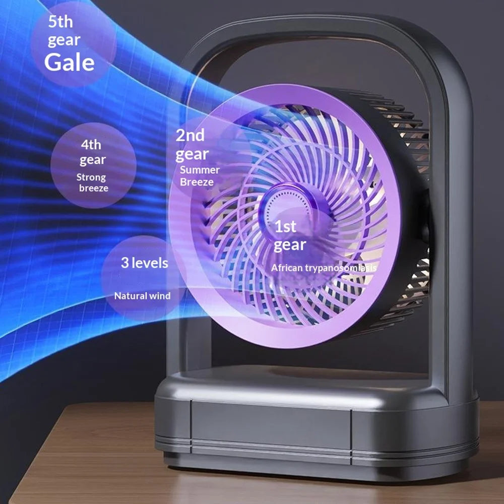 FA8 Desktop Circulating Fan USB Rechargeable 5-Speed Quiet Portable Air Circulator with Night Light - Grey - 7