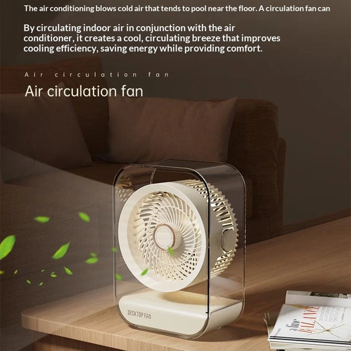 FA7 Desktop Circulating Fan 5 Speeds 1200mAh USB-C Rechargeable Portable Fan with Night Light and Aromatherapy - Beige - 4