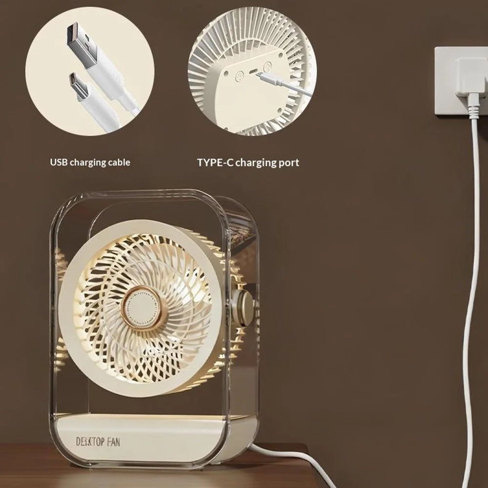 FA7 Desktop Circulating Fan 5 Speeds 1200mAh USB-C Rechargeable Portable Fan with Night Light and Aromatherapy - Beige - 6