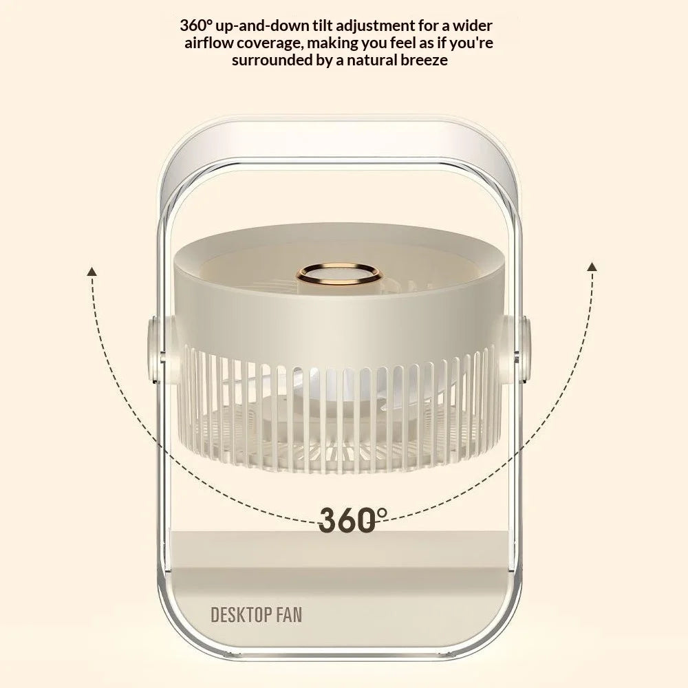 FA7 Desktop Circulating Fan 5 Speeds 1200mAh USB-C Rechargeable Portable Fan with Night Light and Aromatherapy - Beige - 7